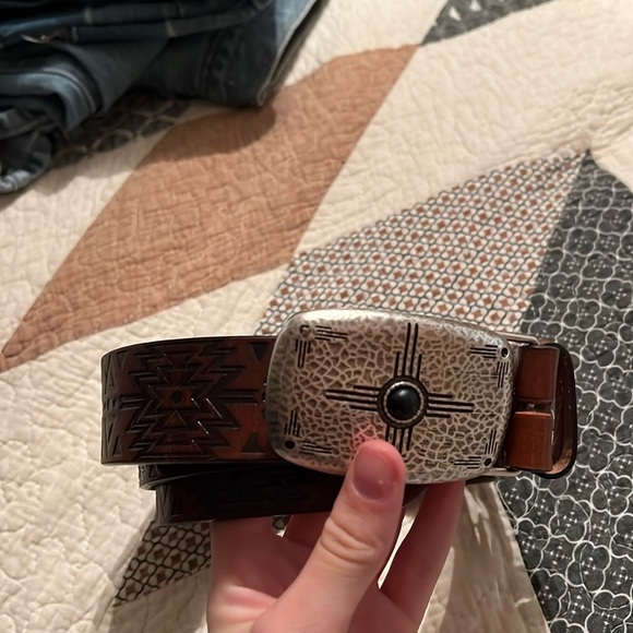 hooey aztec leather engraved belt - Picture 1 of 5